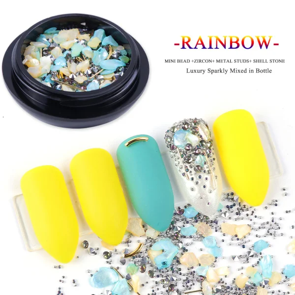 Rainbow Смешанные блестящие украшения для дизайна ногтей мини-шарики циркониевая коробка 3D маникюрный металлический аксессуар оболочка СТРАЗА под камень ювелирные изделия для типсов CH919-1 - Цвет: Rainbow