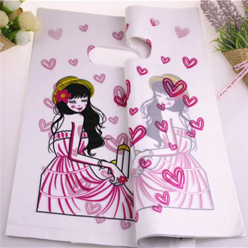 100pcs/lot 20*30cm Luxury Shopping Gift Bags Fashion Girl Plastic Packaging For Hair Extensions | Дом и сад