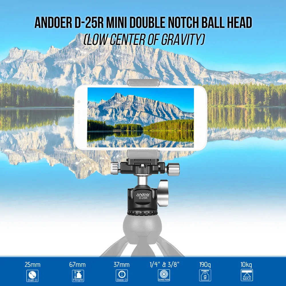 Andoer D 25R с ЧПУ двойная шаровая Головка мини для штатива монопод камер Canon/Nikon/Sony/DSLR