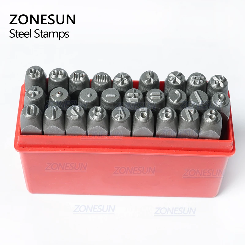 Цена ZONESUN 27 шт. штамповочный штамп стальной штамп цифровой штамп штамповочный Набор для DIY металлический ремень кожаный ремесло инструмент