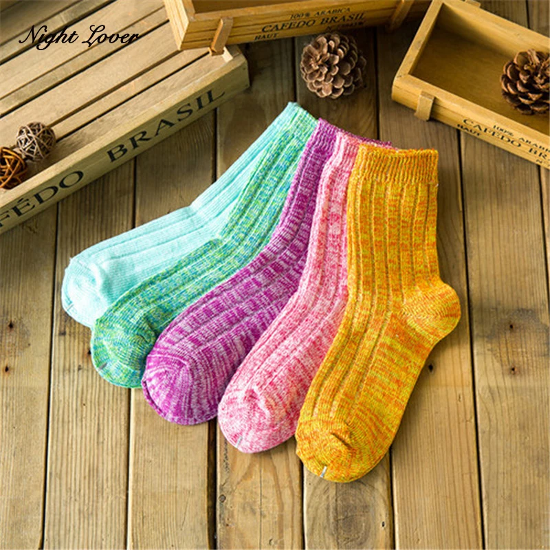 

Japanese Style Women's Trend Tube Socks 5 Pairs/Set Solid Color Bold Lines Female Ladies Kawaii Sweet Home Socks