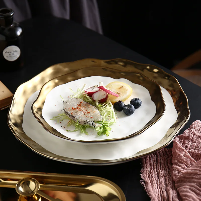 Роскошная керамическая тарелка позолоченная посуда Западный стейк салат блюдо