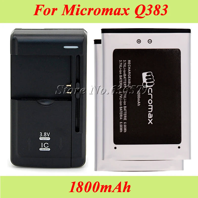 

1LOT=2PCS For Micromax Q383 Battery 1800mAh Accumulator+1PC Universal Charger