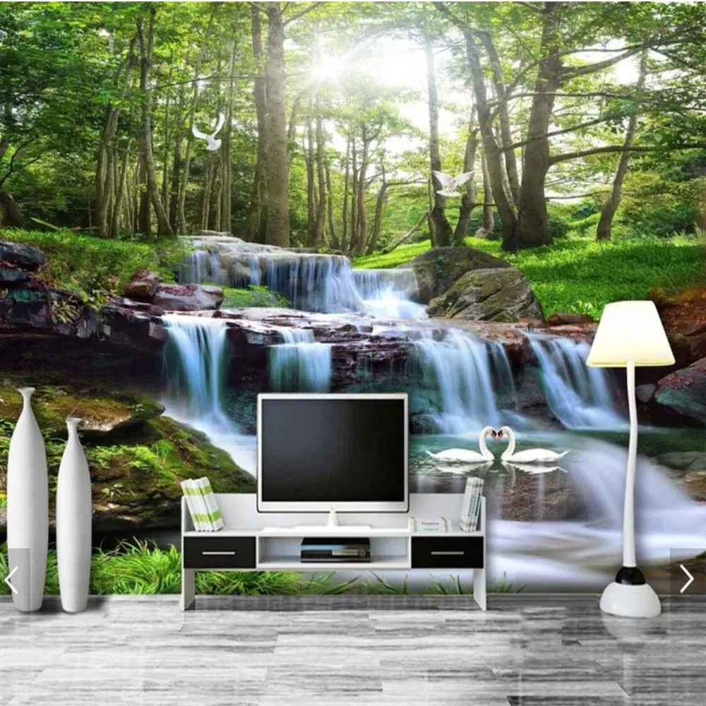 

3D Mural Waterfall Nature Forest Wallpaper for Living Room Bedroom Home Wall Decor Custom Size Large Painting Landscape Murals