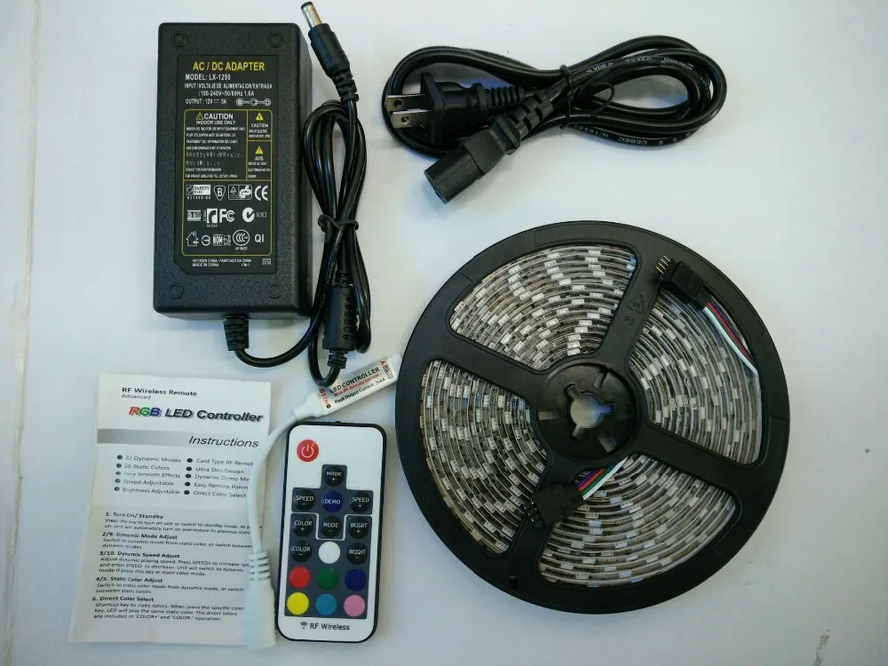 Светодиодсветодиодный 12 В постоянного тока 10 мм SMD 5050 RGB 60 светодиодный одов/м, 5 м 300 светодиодов, светодиодная полоса освещения, Светодиодная лента IP20/IP65/IP67 + 17 клавиш RF беспроводной пульт дистанционного управления + 12 В 5 А адаптер
