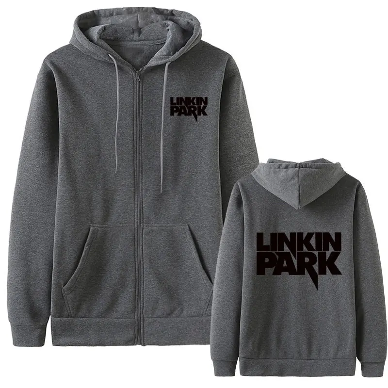Лидер продаж осень Linkin Park напечатаны модные мужские толстовки Мужская и Женская куртка Свитшот флисовый обычный на молнии пальто - Цвет: gray black