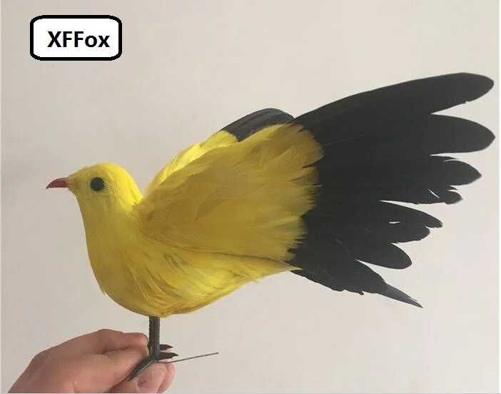 

new simulation wings bird model foam&furs cute yellow&black bird doll gift about 18cm xf0512