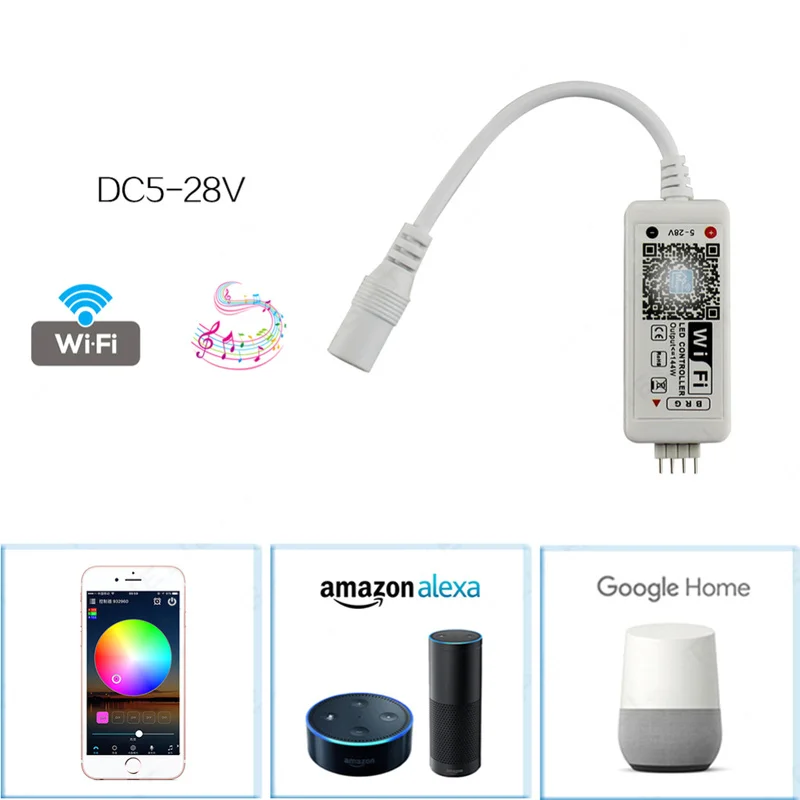 Wi fi беспроводной светодиодный умный контроллер Alexa Google дома Совместимость с красочными RGB огни DC12V24V
