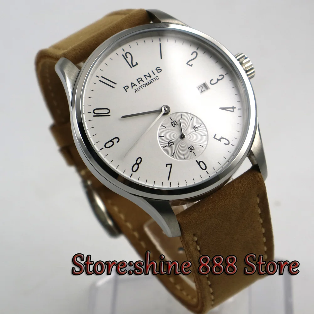 

42mm Parnis white Dial date 24 Hours Handset ST 1731 Automatic Movement Men Watch