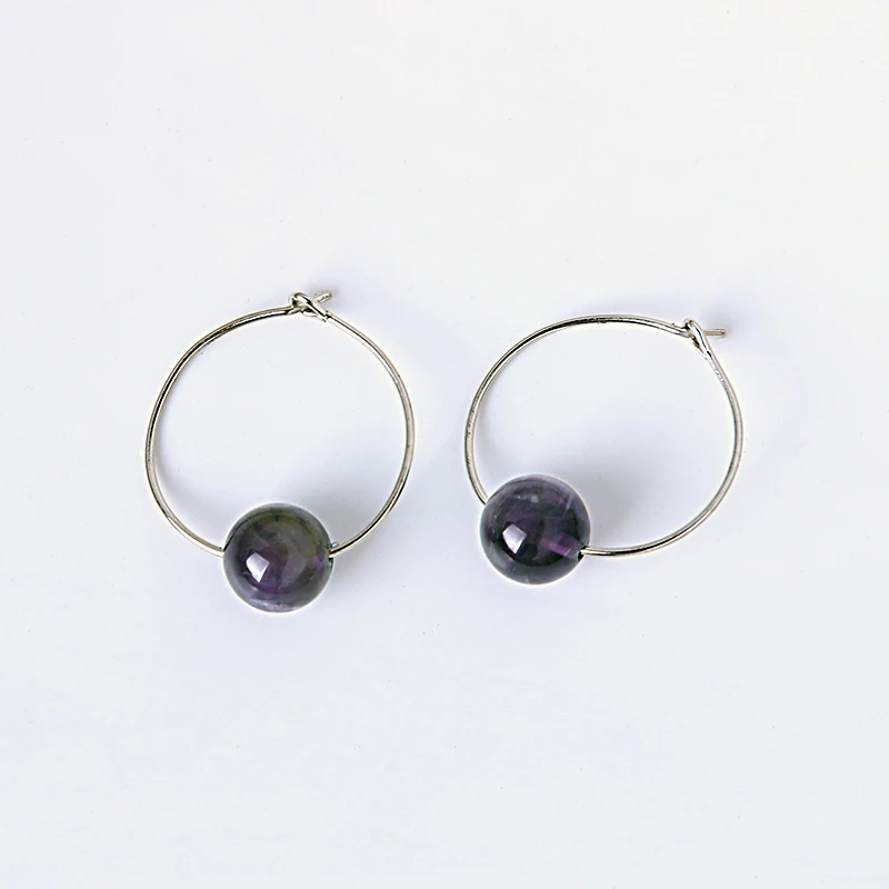 LWONG 14 Colors Natural Stone Hoop Earrings for Women Fashion Beaded 2CM Small Earring Hoops Simple Minimalist Ohrringe | Украшения и