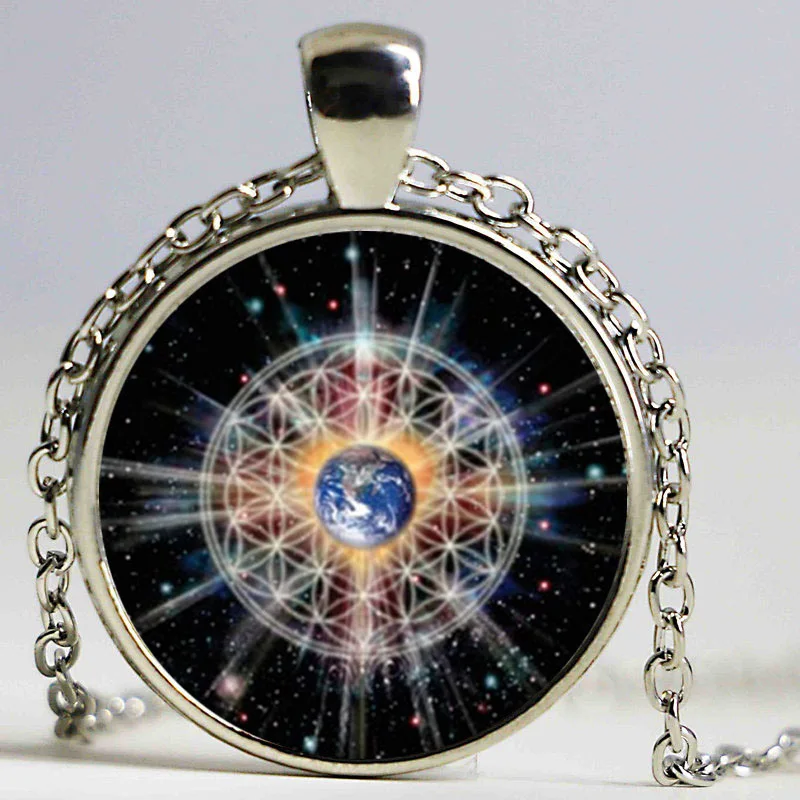 Кулон цветок жизни ожерелье 2016 Новая Мода круглый стеклянный кулон s бусины из
