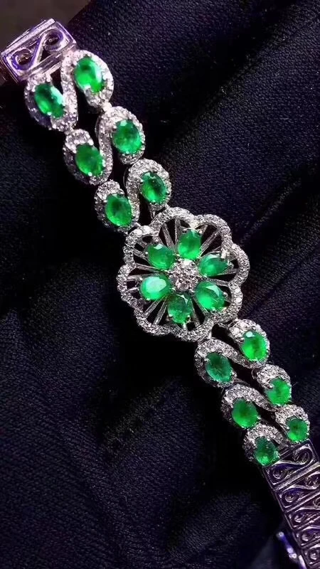elegant charming green emerald gemstone bracelet for women jewelry natural real gem 925 sterling silver party birthday gift