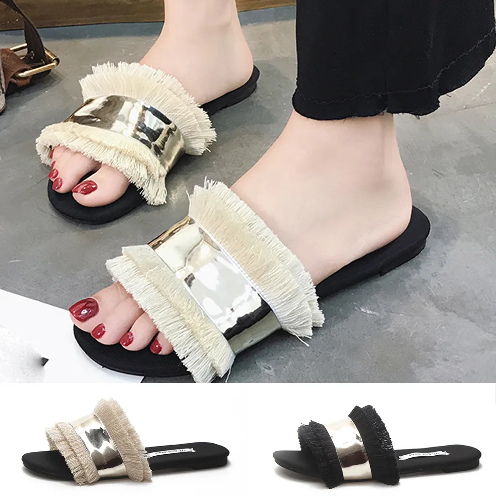 2020 горячая распродажа женские сандалии на плоской подошве с бахромой без