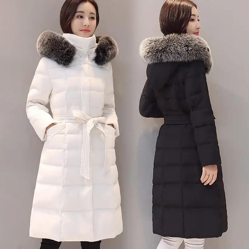 New Fox Fur Collar Down Jacket Women Hooded White Duck Parkas Winter Long Parka Jackets Manteau Femme LY649 | Женская одежда