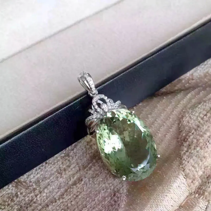 Пси дизайн кольца натуральный 16.5ct Зеленый Аметист кварц камень кольцо 925 пробы серебро FineJewelry для Для женщин подарочная коробка