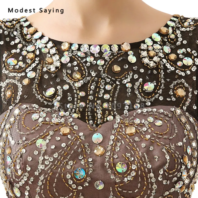 Роскошные коричневые вечерние платья-русалки с бусинами 2017 разразы официальные