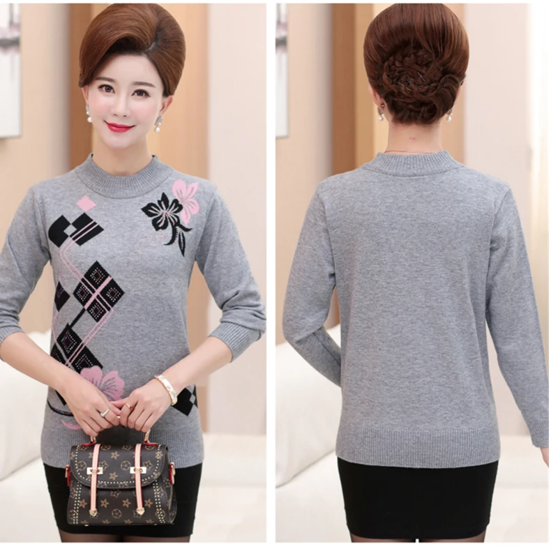 2020 New Autumn Winter Middle-aged Women Knit Sweater Plus size 4XL Fashion Slim O neck Pullover Shirt Casual Tops | Женская одежда