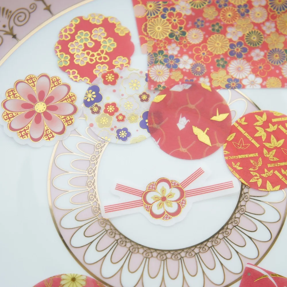 43pcs gold red fan bird flower Style Paper Sticker Scrapbooking DIY Gift Packing Label Decoration Tag Party | Дом и сад