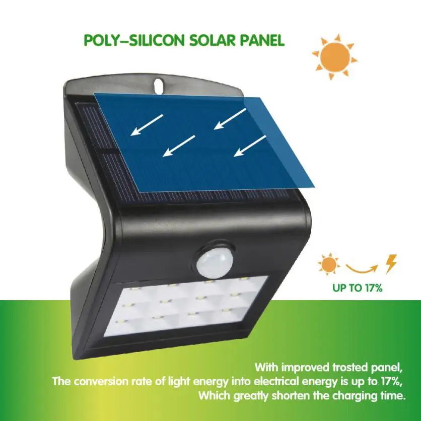 12 Солнечный Мощность движения PIR Сенсор настенный светильник Открытый сад