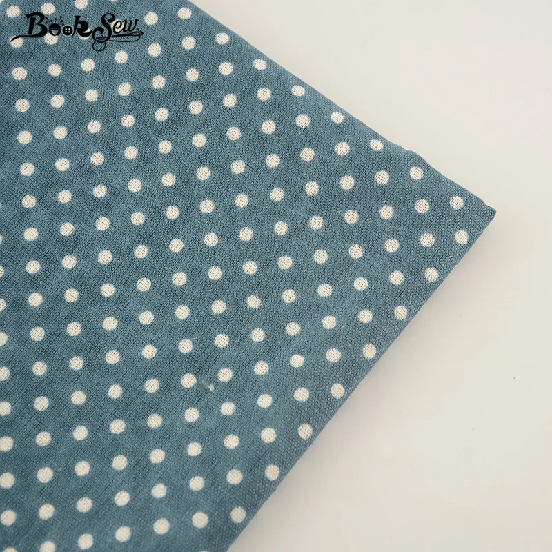 Booksew Blue Color Cotton Linen Fabric Dots Design Home Textile Sewing Material Tissu For Bag Table Cloth Curtain Decoration CM