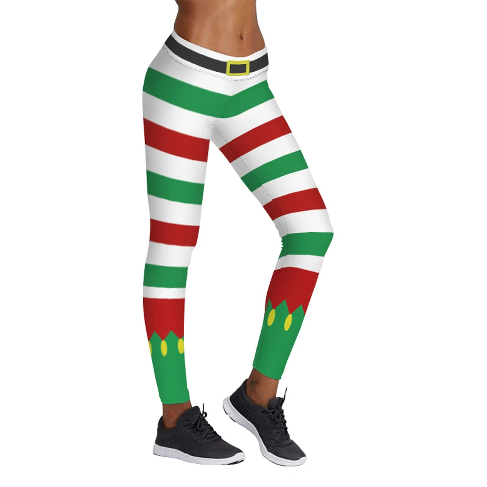 

Free Shipping Women's Stripe Leggings Workout Stretchy Pants Chritsmas Printed Leggings 3SZ60080