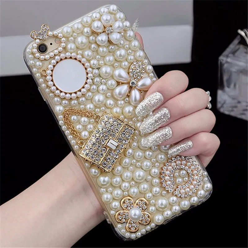 Алмазный Мягкий чехол с блестками для iphone X XR XS MAX 10 6 6s 7 8 Plus TPU жемчужный Samsung Galaxy M10