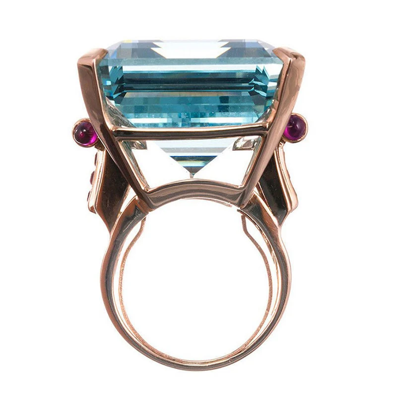 Большое кольцо из розового золота с фианитами для женщин Модная бижутерия