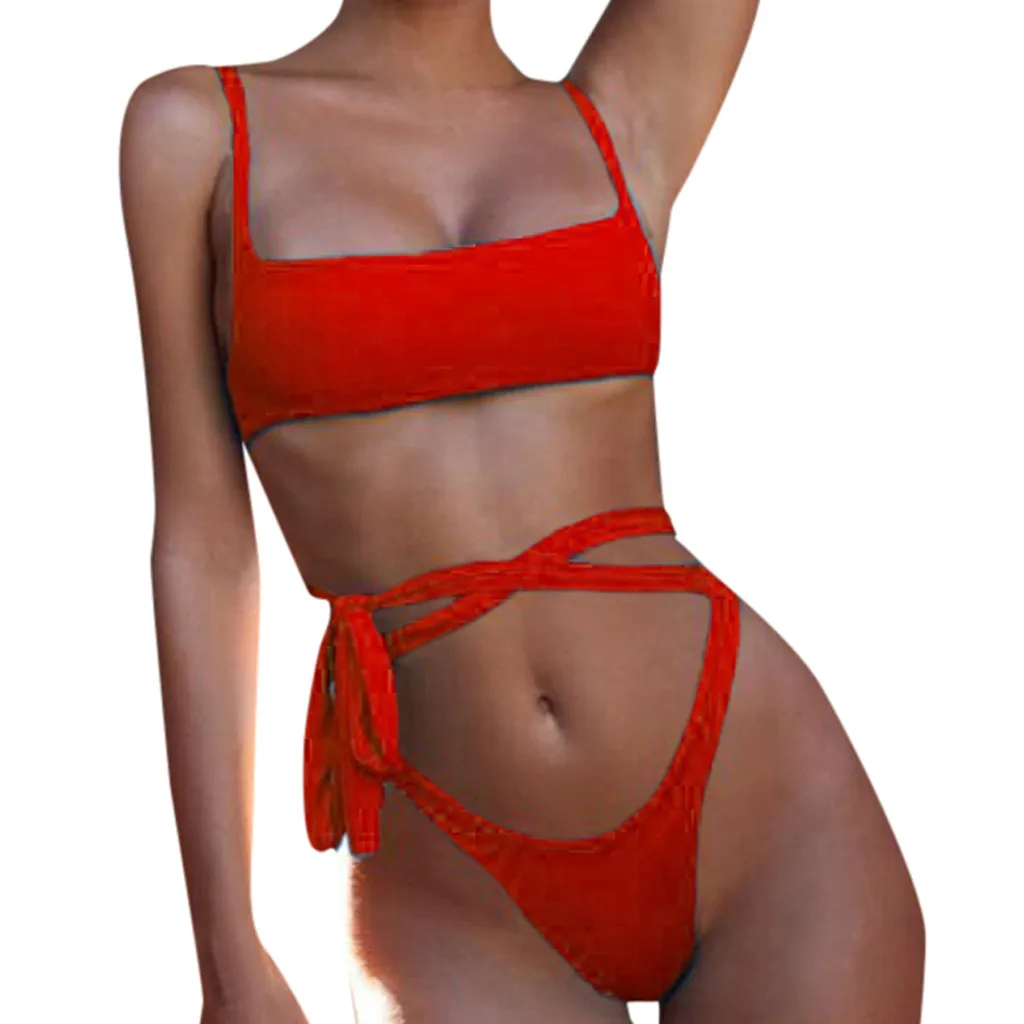 Женский сексуальный бандажный купальник SAGACE однотонный с высокой талией пуш-ап