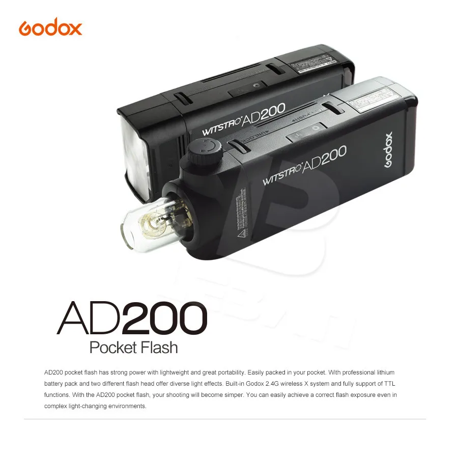 Godox AD200 200Ws ttl 2,4G HSS 1/8000s Карманный светильник-вспышка с двойной головкой с литиевой батареей 2900 мАч, светильник-вспышка, светильник-вспышка ning
