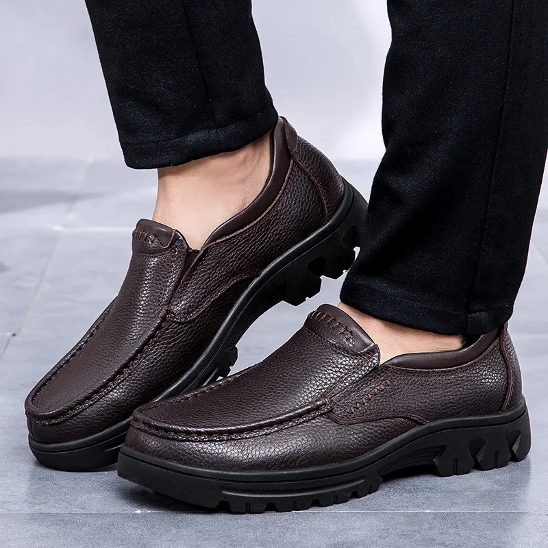 2021 New Men's Casual Shoes Slip-On Loafers Male Classics Brown Black Man Shoe Cow Genuine Leather For Men Big Size 37-50 | Обувь