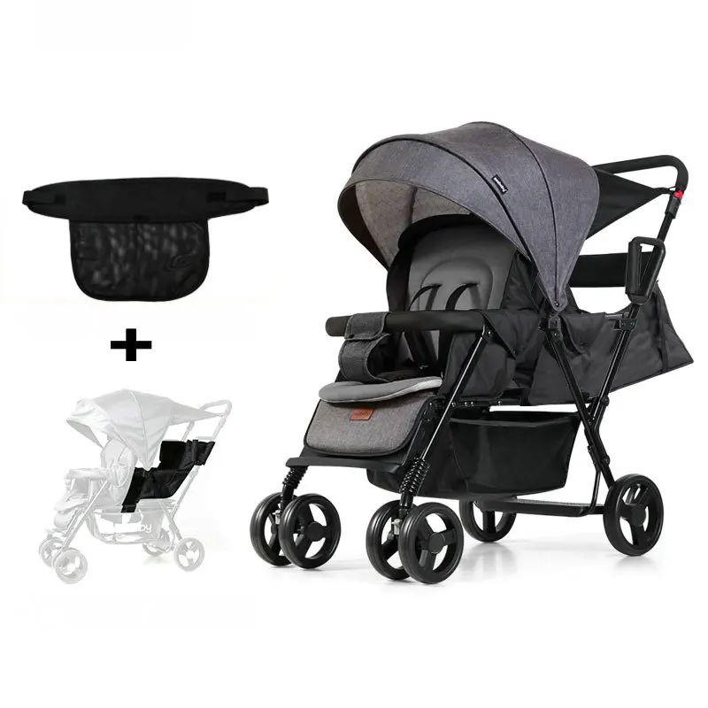 Upgrade Twins Stroller with Extend Back Seat Can Sit Or Lie Foldable Tandem Stroller 2 Kids Multifunctional Cart