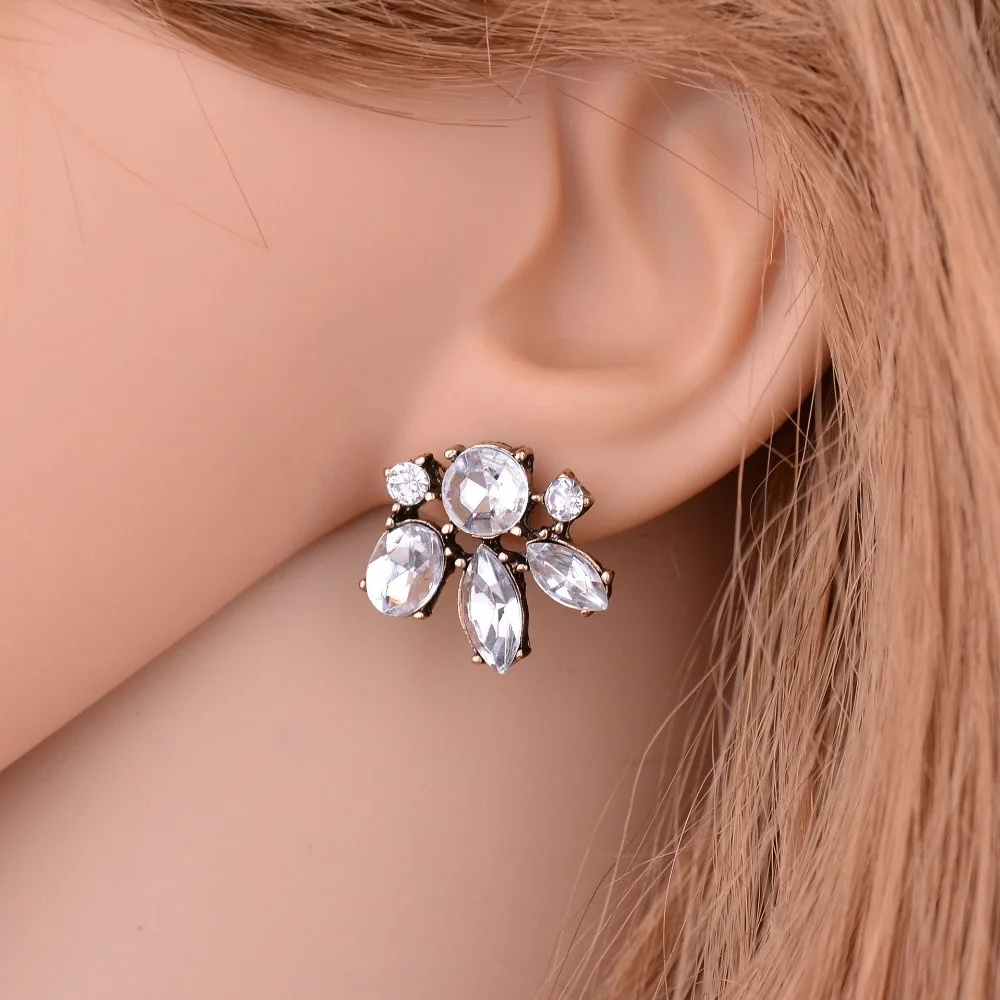 SexeMara Vintage Flowers Small Earrings For Girls Geometric White Crystal Stud Women Gift | Украшения и аксессуары