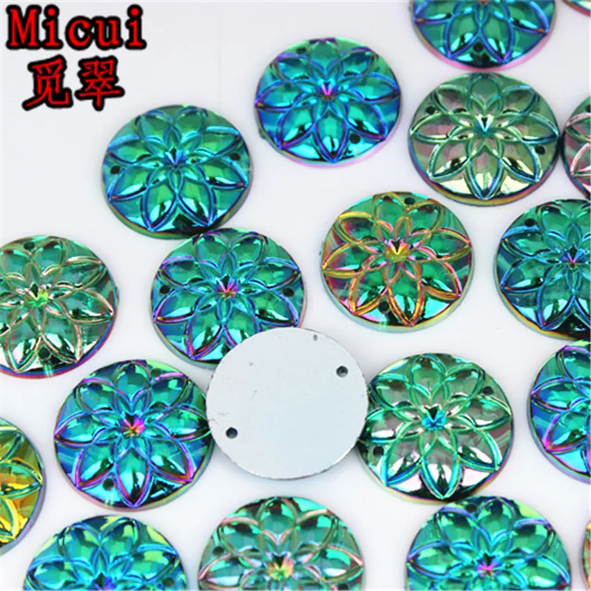Micui 50PCS 20mm AB Round Flower Acrylic Rhinestones Crystal Flat Back Beads Sew On Stones For Clothing Craft Decoration ZZ547 |