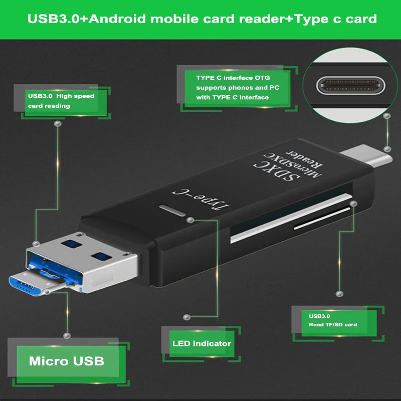Все в одном Type C USB 3 0 Micro адаптер SD/ TF кардридер OTG Andriod PC Внешний