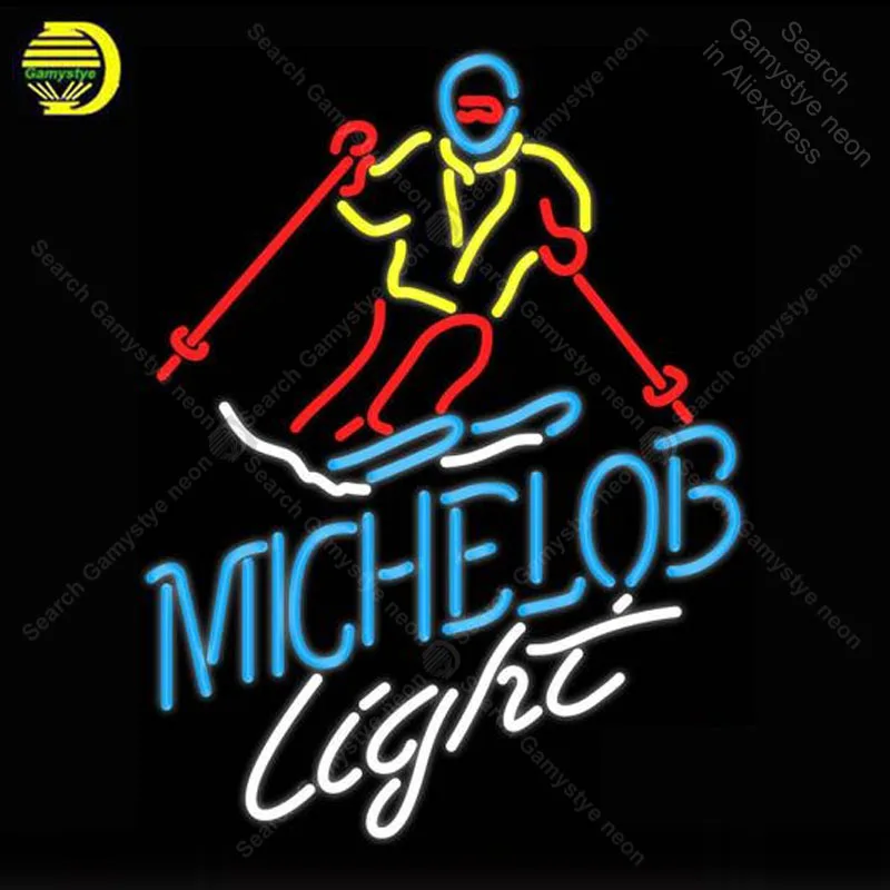 

Michelob Light Snow Skier Neon sign Glass Tube Bulbs Light Club icons light Beer Room signs Store Decoration Signboard Handmade