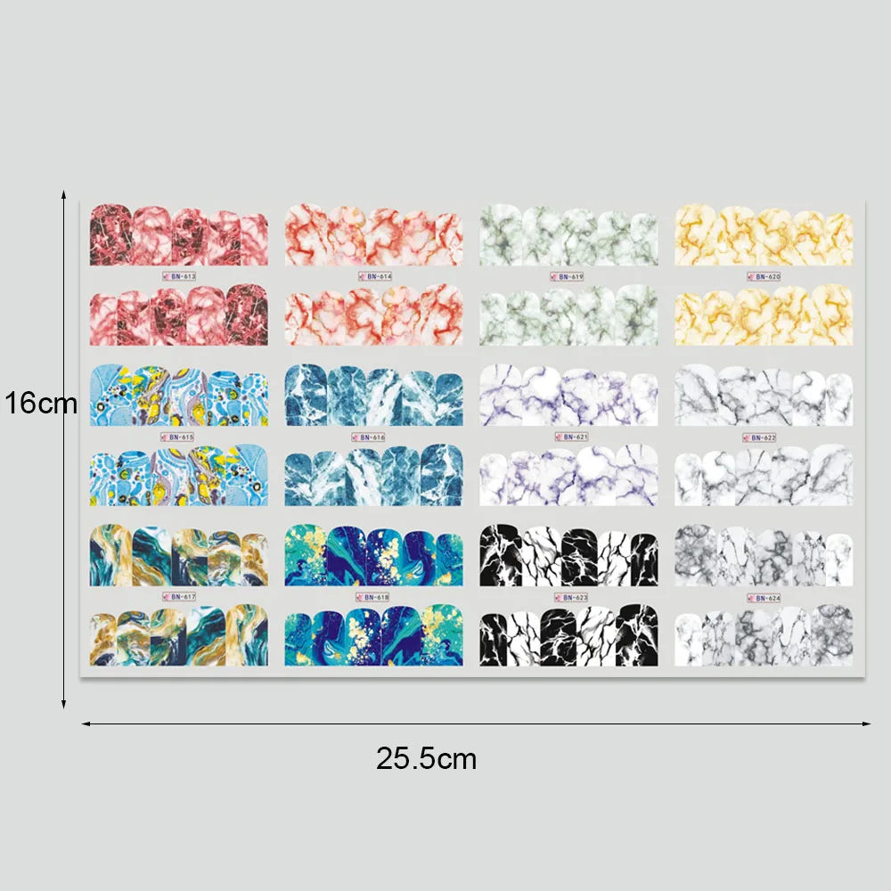 

Marble Nail Stickers Water Transfer Decals Sliders Full Tattoo Wraps Decorations Nail Art Decor Manicure Accessories TRBN613-624