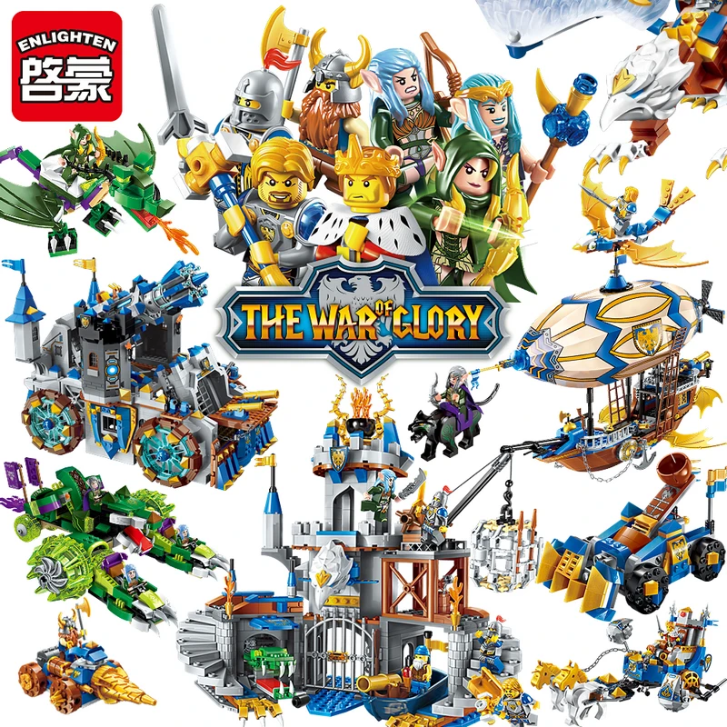 Развивающие строительные блоки игрушки для детей замок рыцарь Геро оружие эльф