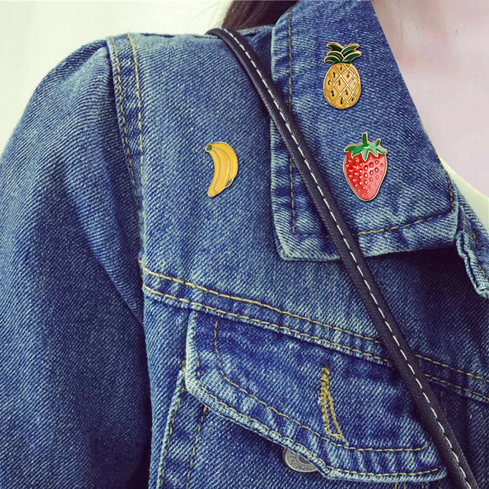 3Pcs/Set Cartoon Banana Pineapple Enamel Badge Collar Brooch Pin Clothes Jewelry | Украшения и аксессуары