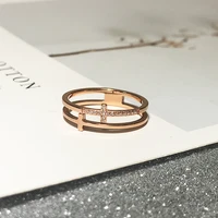 yun ruo simple chic two cross zircon ring rose gold color woman gift fashion titanium steel jewelry never fade drop shipping