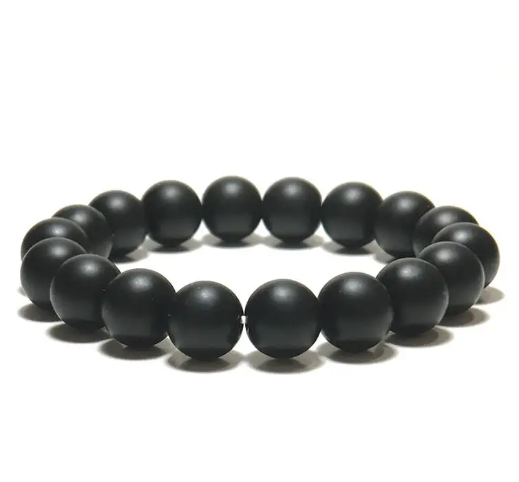 12mm Noter Natural Matte Bracelet Stone Men 4mm 6mm 8mm 10mm 12mm Round Onyx Beaded Braslet Male Accessories Pulseira Husband Gift - Окраска металла: 12mm