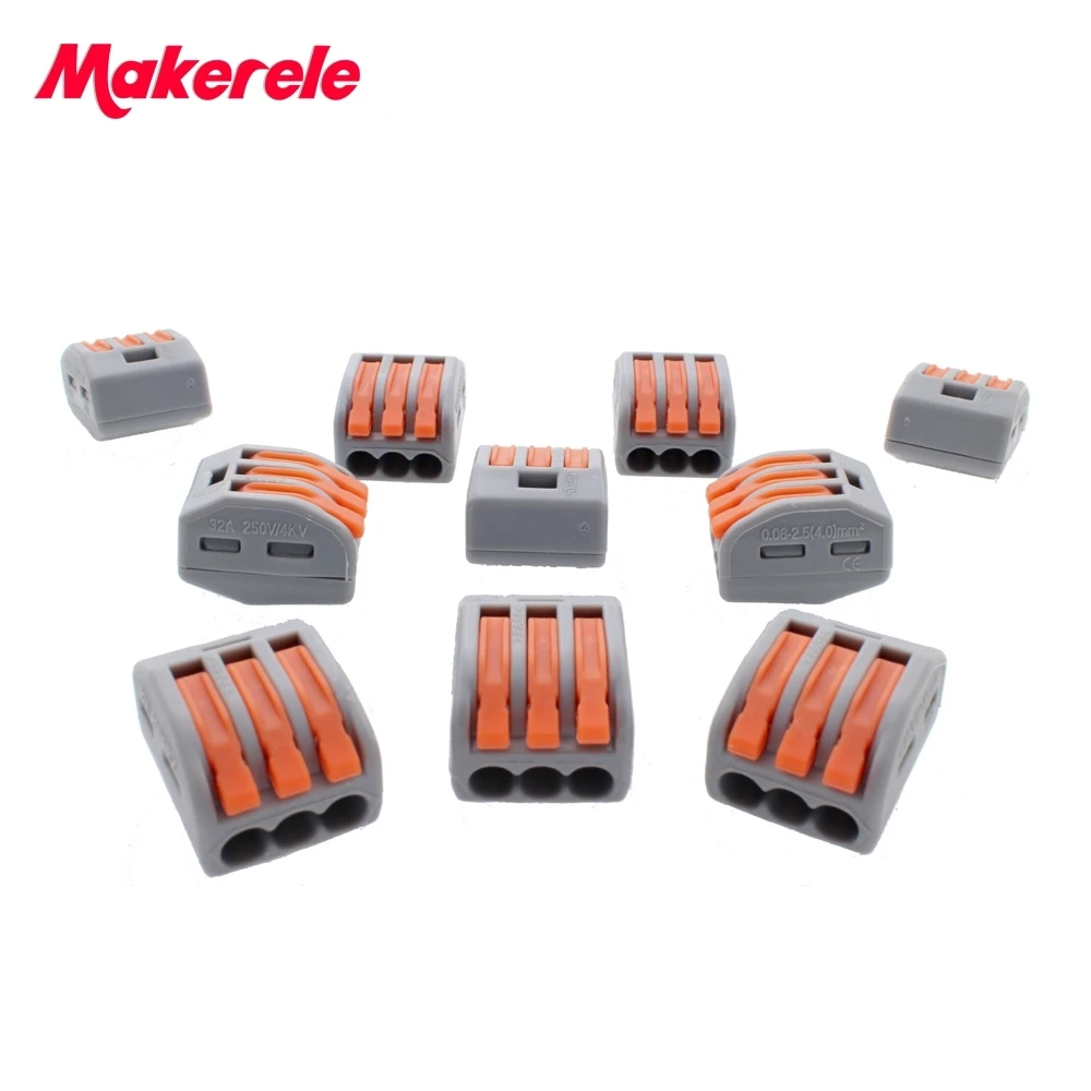 100Pcs PCT 213 3 Pin Universal compact wire wiring connector conductor terminal block with lever|terminal blocks connector|block connectorwire pin |