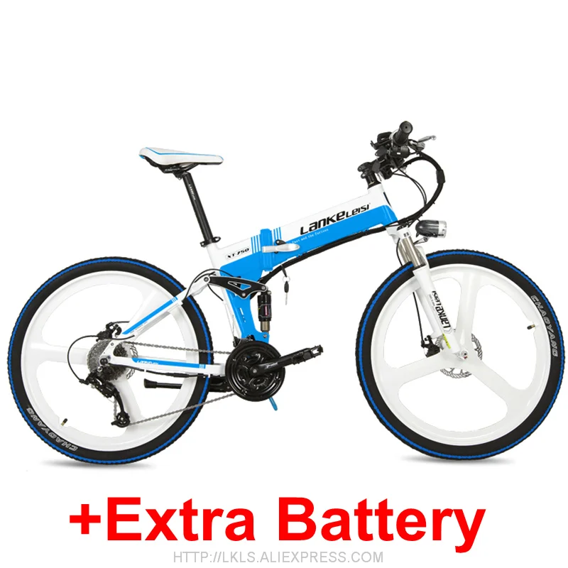 White Blue I Plus XT750D 27 скоростей 500 Вт Супер мощность высокого качества 2" складной электрический велосипед, 36 В Скрытая литиевая батарея горный велосипед MTB - Цвет: White Blue I Plus