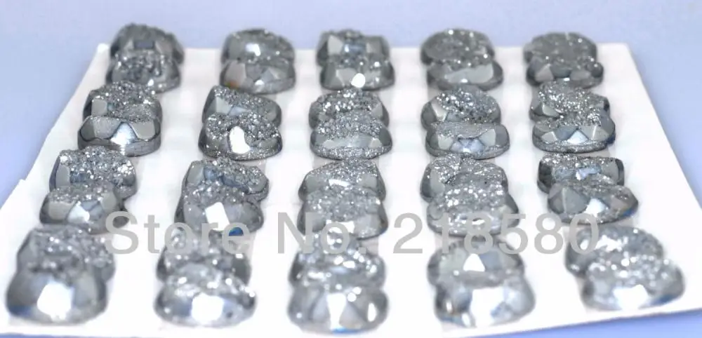 

H-DCB10 25pcs Faceted Silver Gray Round Drusy Druzy Cabochon Beads 14mm