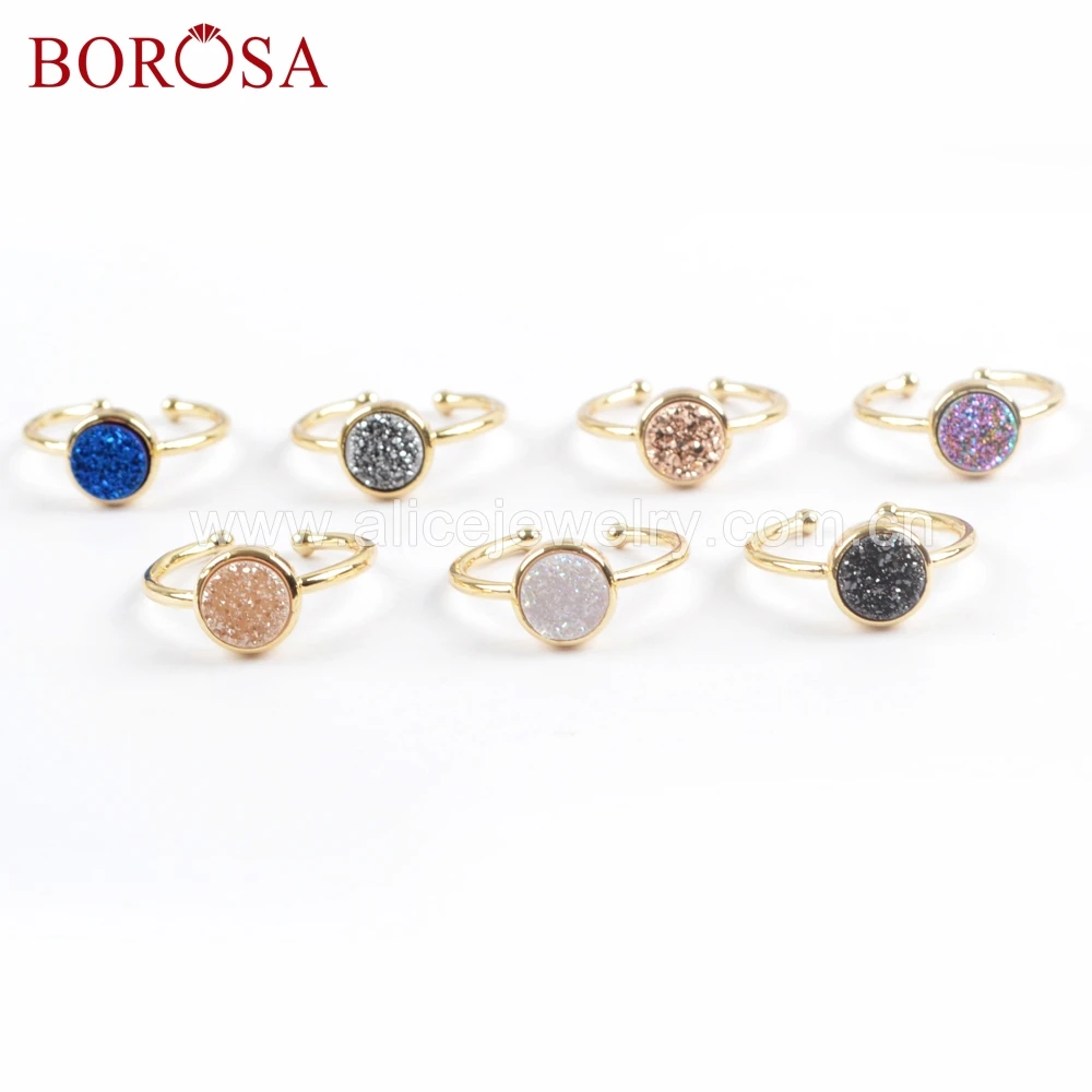 BOROSA 10 шт круглый золотой ободок натуральный Агаты Титан Радужная Друза Открытое