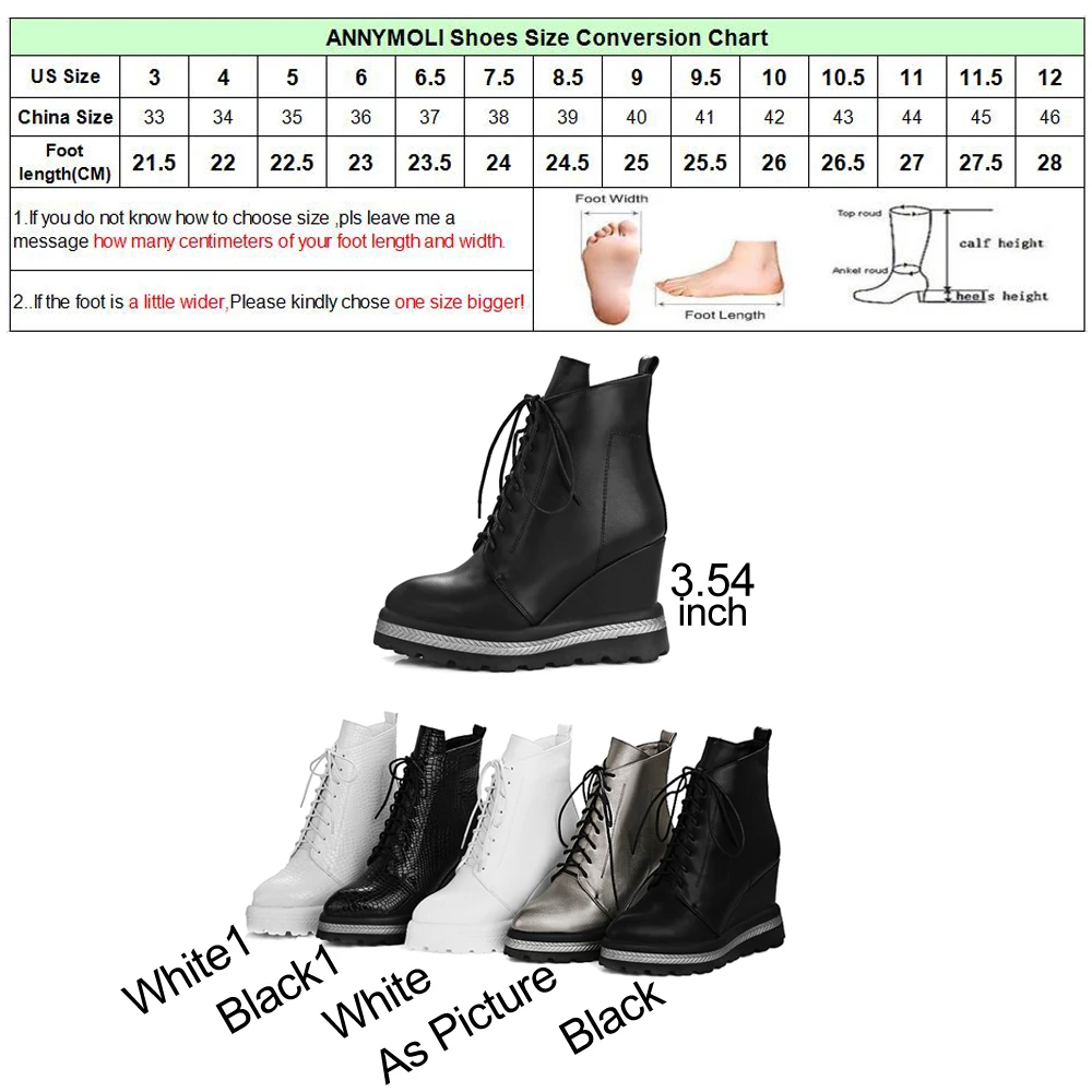 

ANNYMOLI Winter Women Ankle Boots Platform Wedge Heels Boots Female High Heels Autumn Boots Shoes 2018 Size 42 Chaussure Femme