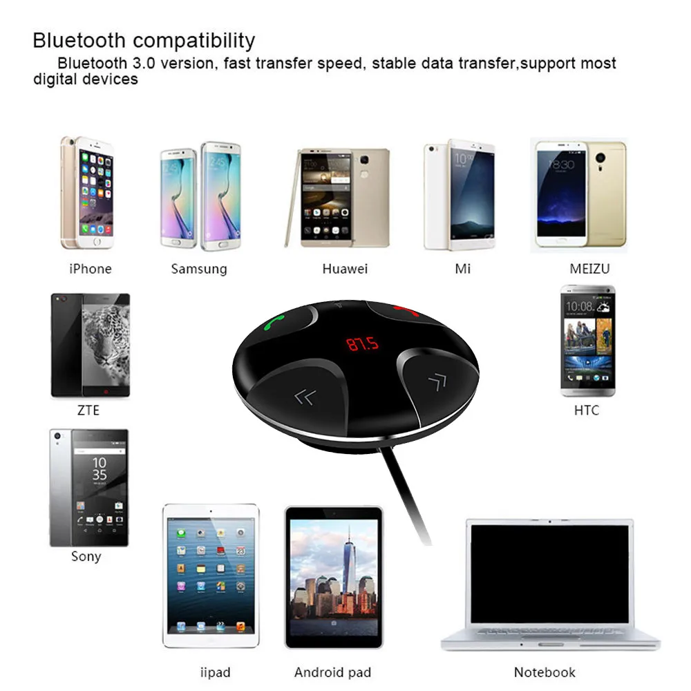 AIKEGLOBAL Handsfree беспроводной Bluetooth 4 0 FM приемник 3 5 мм TF автомобильный комплект Mp3