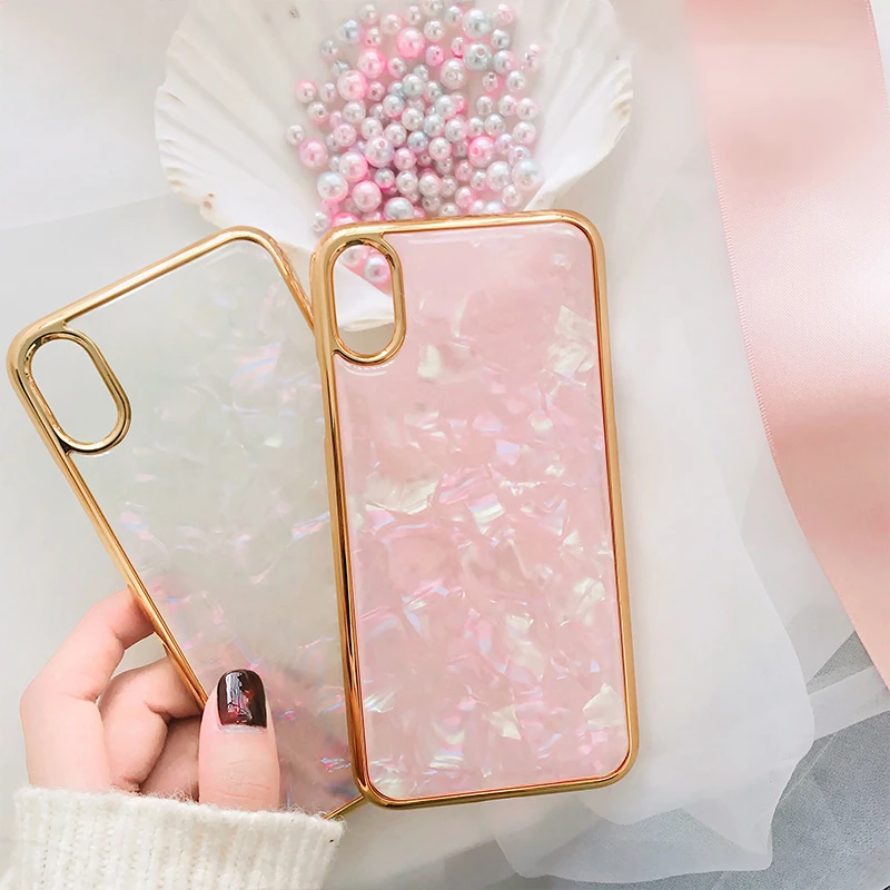 Гальванизированный Золотой ПК Жесткий мраморный розовый чехол для iPhone 6 6s 7 Plus 8 X