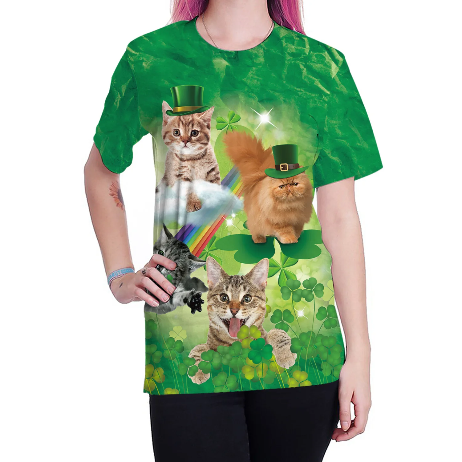 Женская хлопковая футболка с коротким рукавом и принтом кота свободные футболки