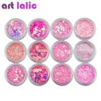 12pcs nail art pink holographic flake nail glitter dust paillette nail sequins star heart design nails decoration new arrival