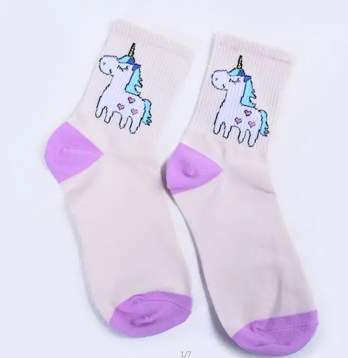 love unicorn Осенне-зимние женские носки Мультяшные короткие носки цветные женские носки с единорогом хлопковый с принтом животного Chaussettes Femme - Цвет: love unicorn
